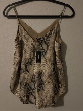 Express Snake-Print V-Neck Cami in Beige and Black